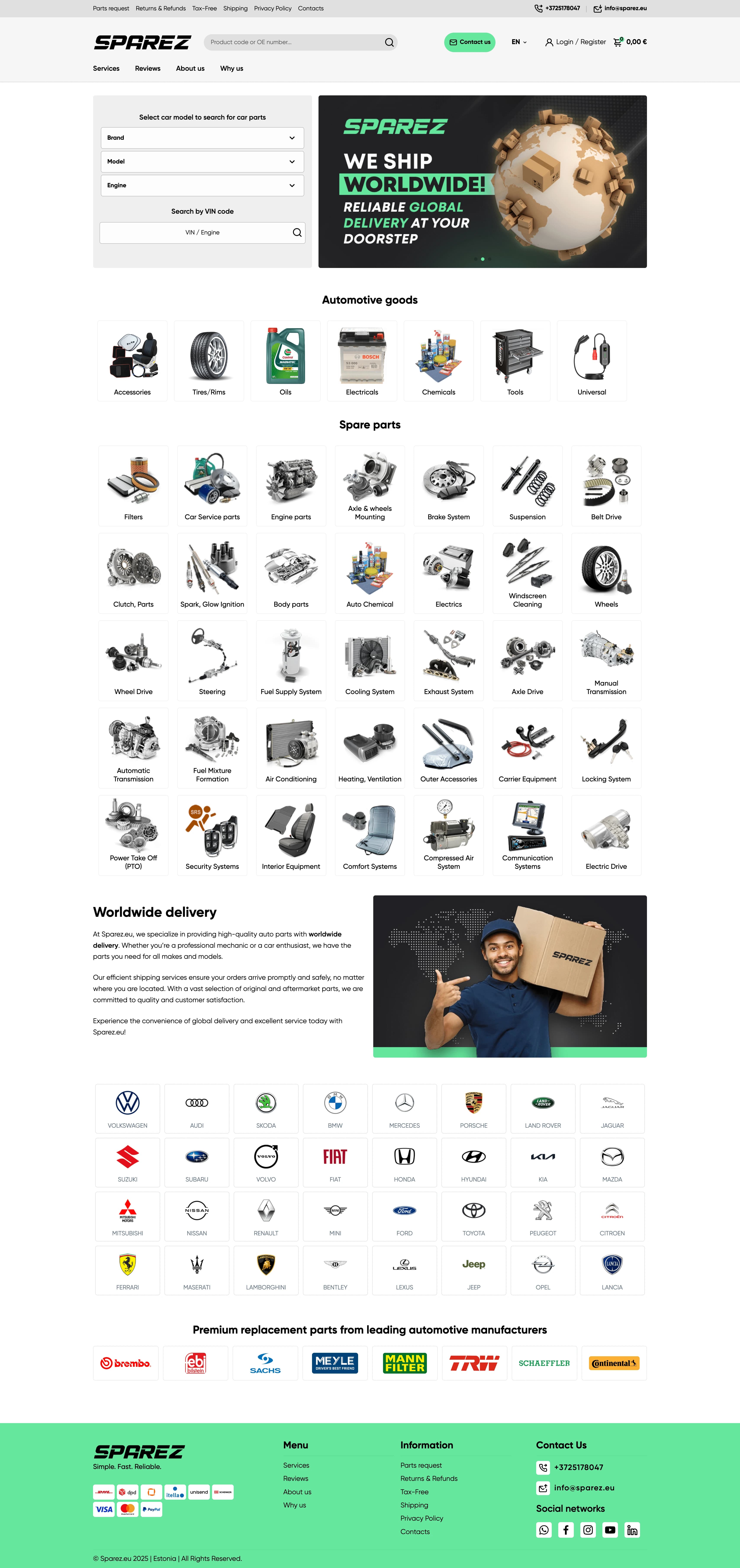 E-commerce platform for Sparez full screenshot